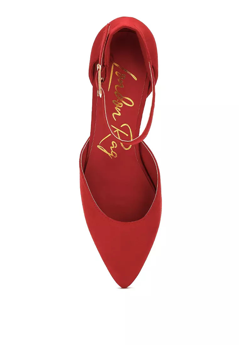 Microfiber Block Heel Sandals in Red