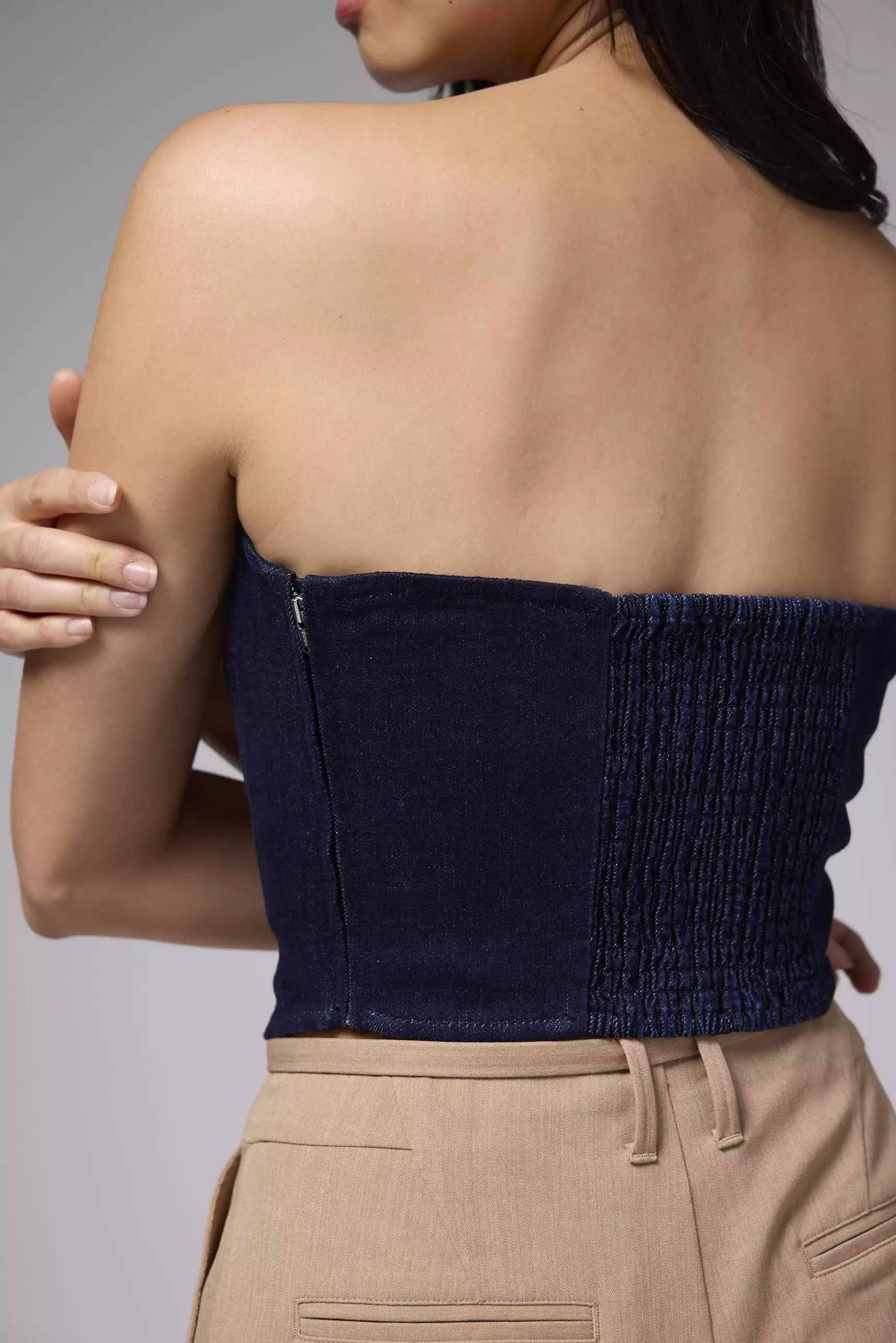 Atasan Wanita - Denim Fitted Crop Tube Top