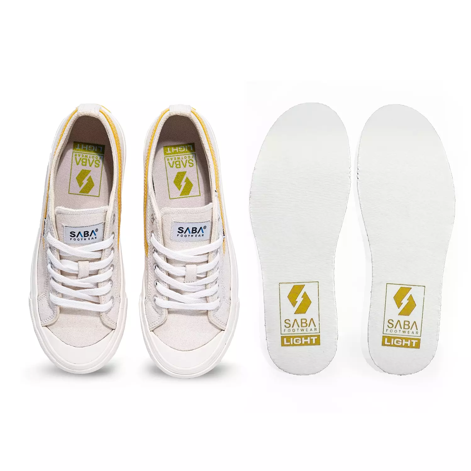 SABA Veloz Light Off White Yellow - Sepatu Sneakers Casual Pria Wanita | Simple, Nyaman & Kekinian VLZ 36W