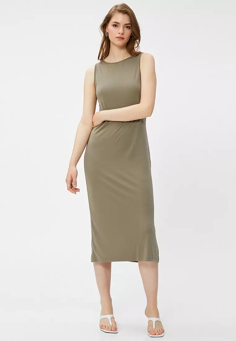 Buy KOTON Round Neck Slim Fit Slit Midi Dress 2025 Online ZALORA