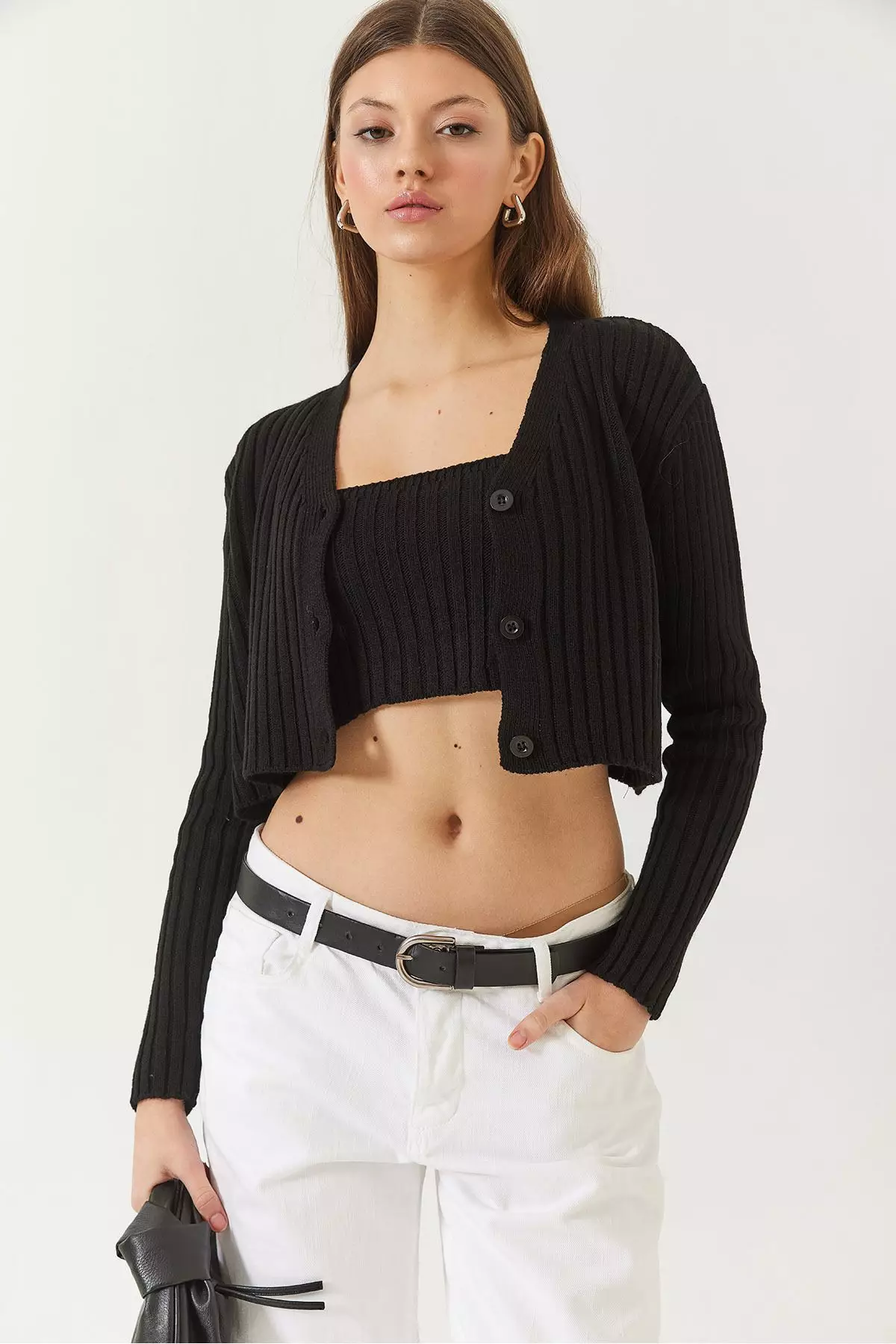 Women's Cardigan Crop Tank Top Double Knitwear Set 60261447