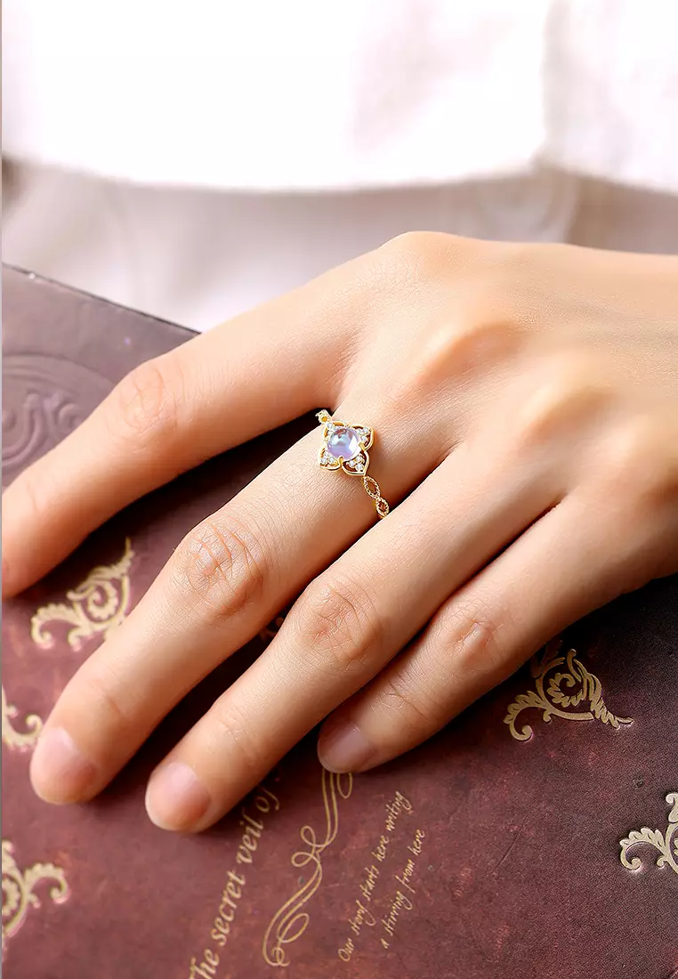 Cincin Wanita Original Elegant Titanium Moonstone Style Korea Perhiasan Cincin Cewek Rings white color