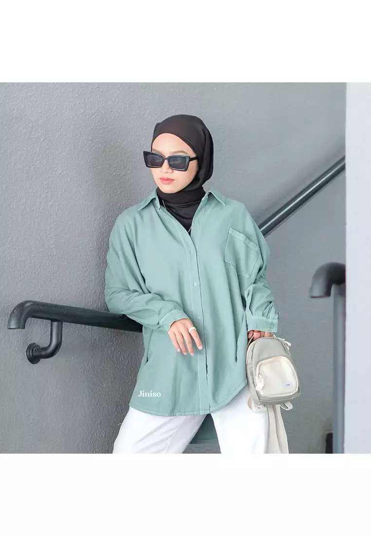 Kemeja Oversize Shirt Matcha Mint HYPER ACTIVE