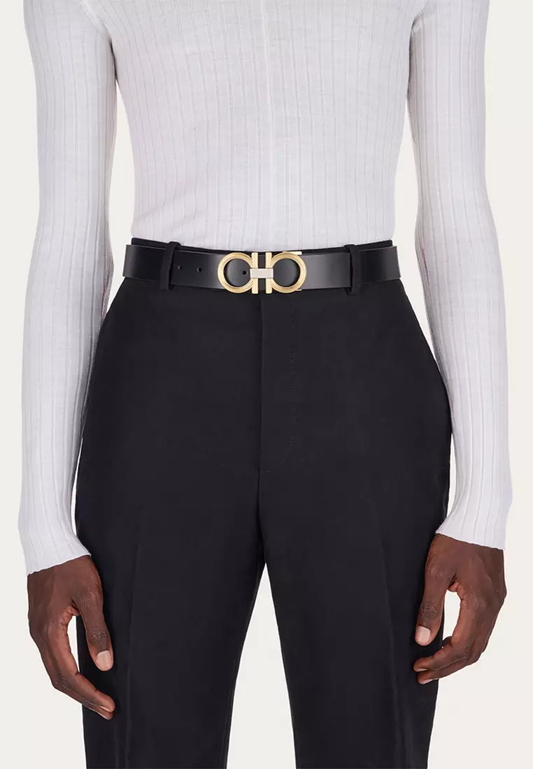 Reversible and adjustable Gancini Belt in Black/Brown