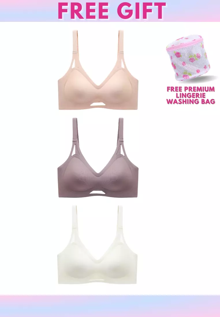 Buy Kiss & Tell 3 Pack Premium Calvin Seamless Push Up Lifting Supportive  Wireless Padded Bra in Brown, Nude and White Online