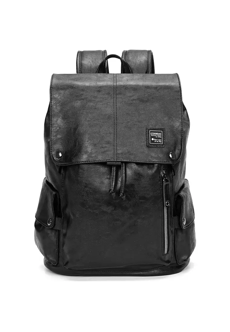 Buy Lara Men's Flap Buckle Drawcord Plain Backpack Black Online