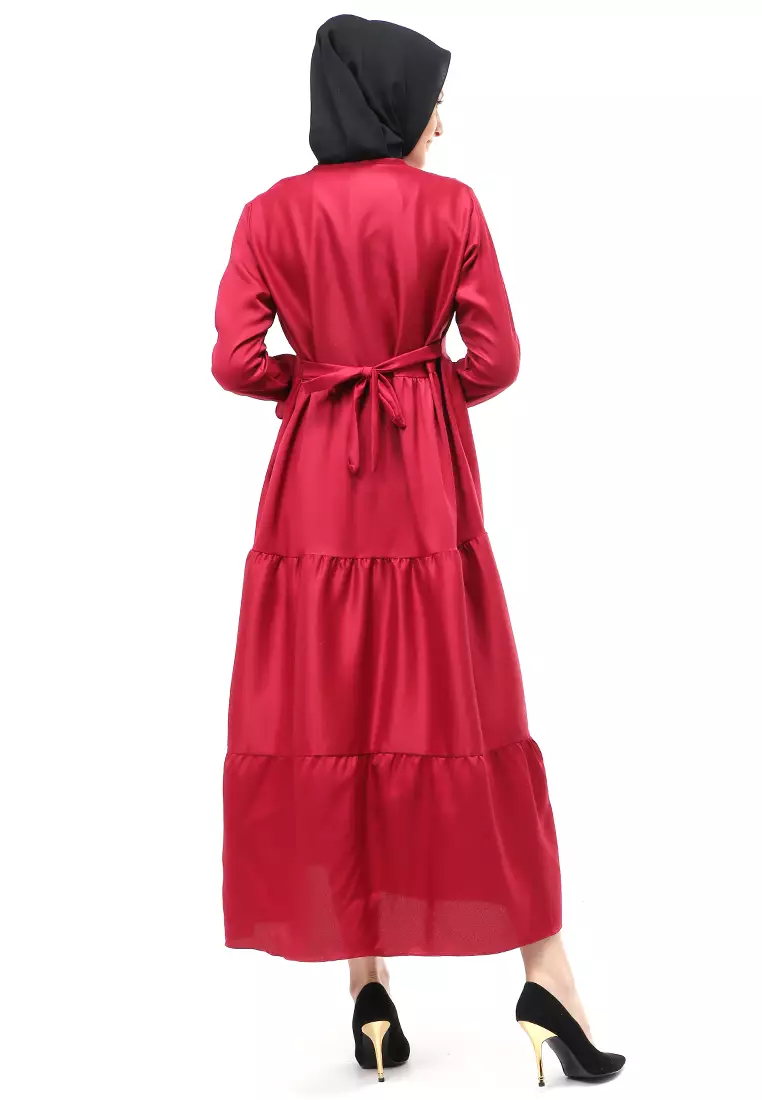 Alvia Gamis Rempel Panjang Wanita Motif Polos Long Sleeve Regular Fit - Maroon