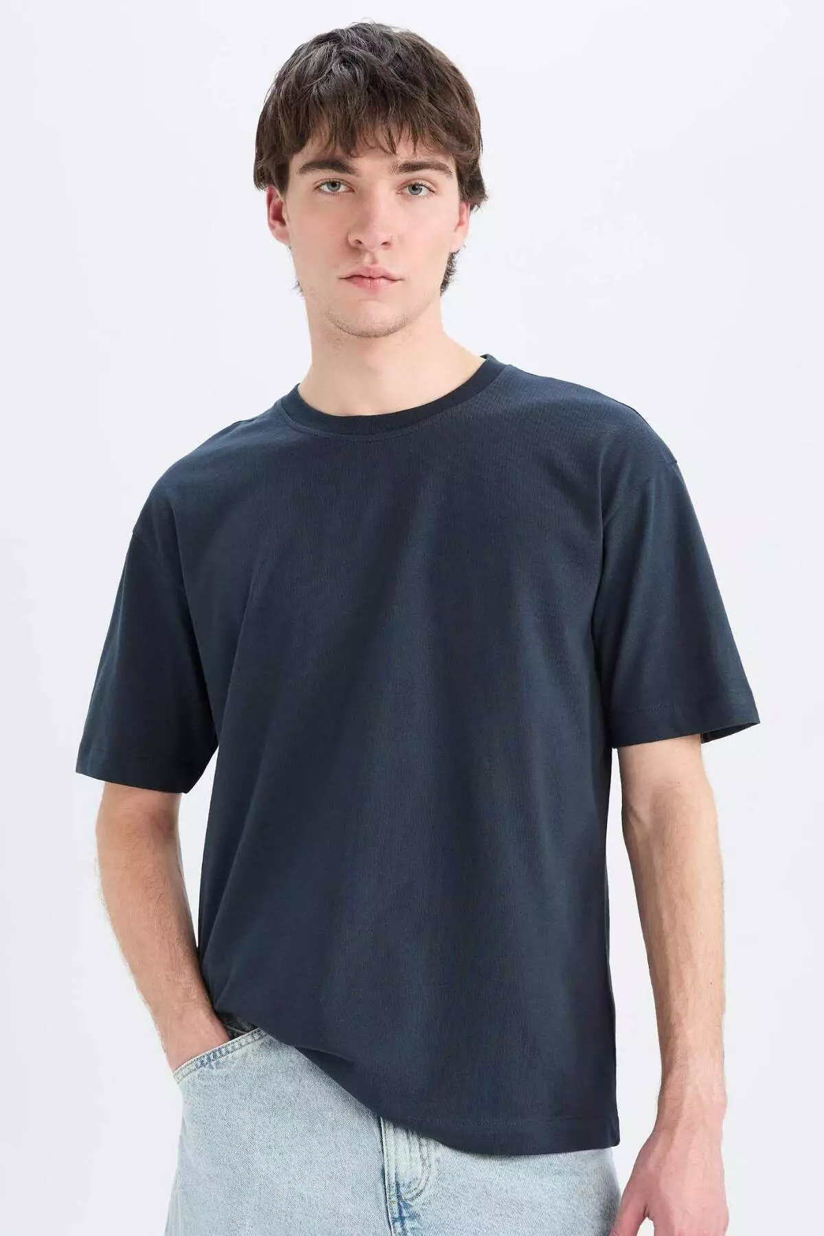 100% Cotton Oversize Wide Fit Crew Neck Basic Plain Short Sleeve T-Shirt E6885Axns