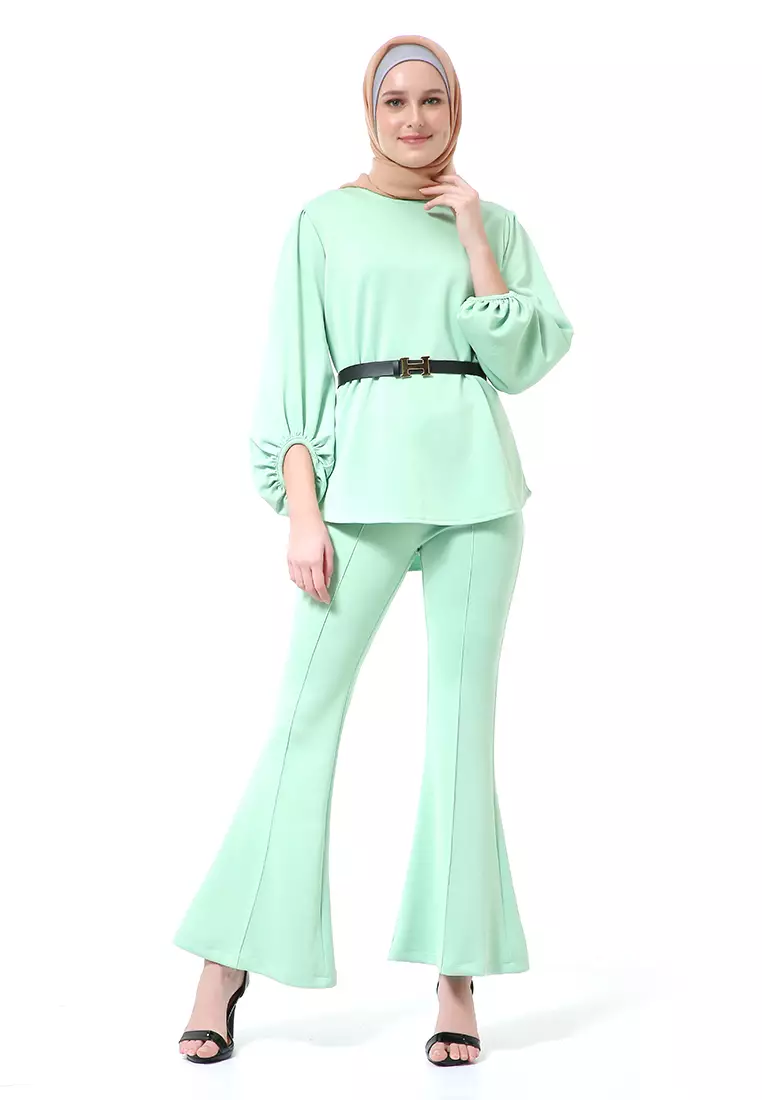 Safina Scuba Setelan Wanita Lengan Panjang Motif Polos Premium High Quality - Mint