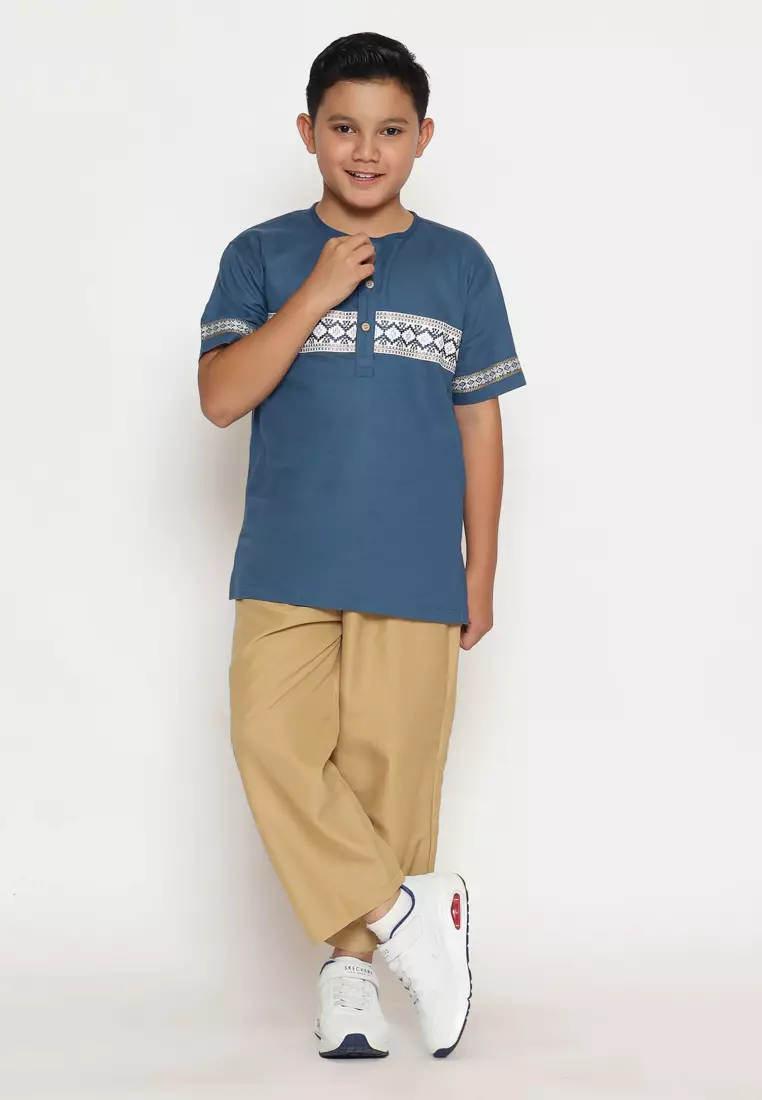 Baju Koko Set Anak Laki Bordir Lentera Navy - GENUINE