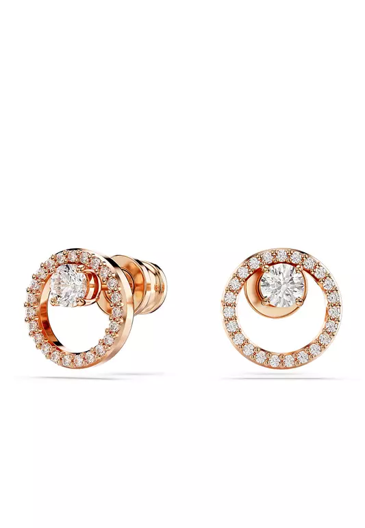 Constella Stud Earrings, Round Cut, White, Rose Gold-Tone Plated