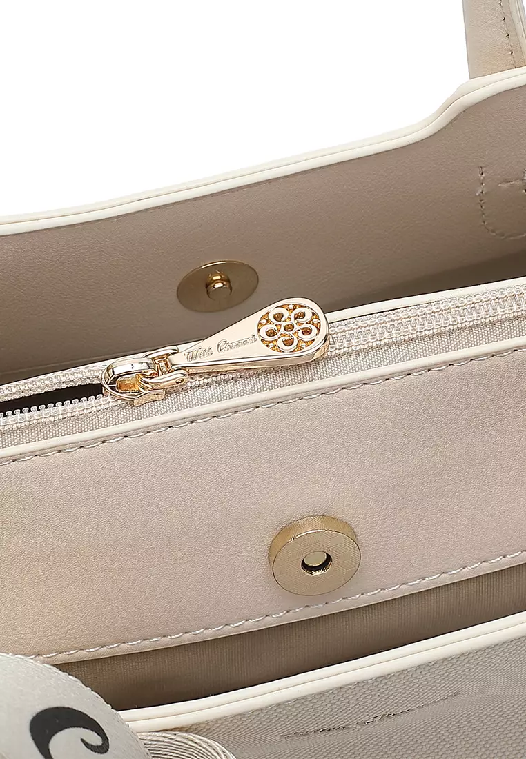 Women's Top Handle Bag / Sling Bag / Crossbody Bag / Shoulder Bag (Tas Tangan Wanita / Tas Selempang Wanita / Tas Bahu Wanita) - Krem