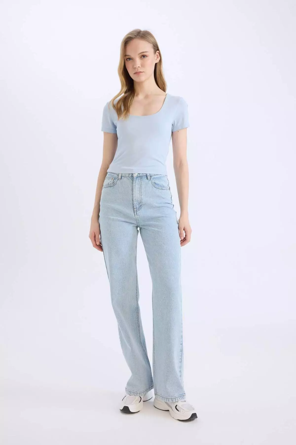 Fitted U Neck Basic Plain Short Sleeve T-Shirt C6102Ax25Sm