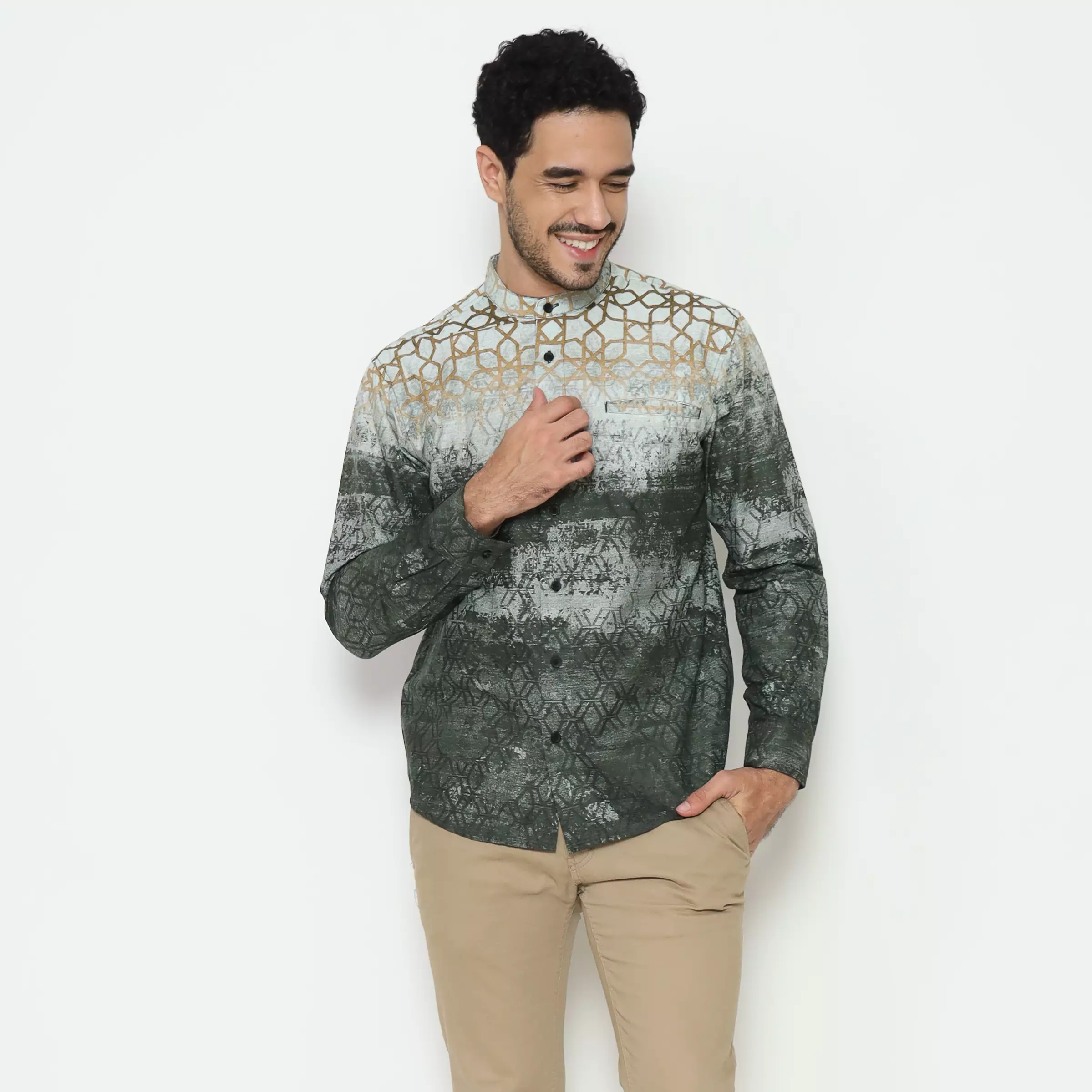 AMK Kemeja Koko Printing Pria Lengan Panjang KK Dilnawas L/s Olive