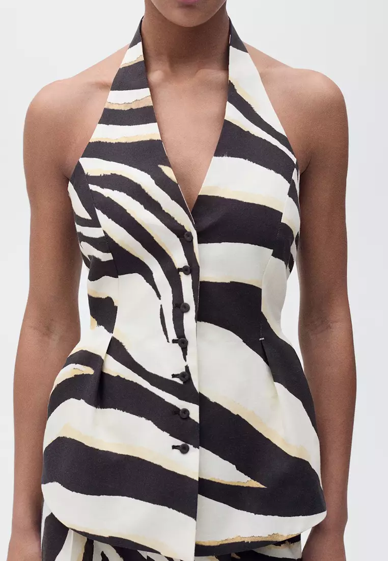Zebra-Print Linen-Blend Waistcoat