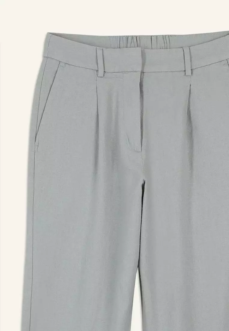 Extra High-Waisted Linen-Blend Wide-Leg Trouser Pants