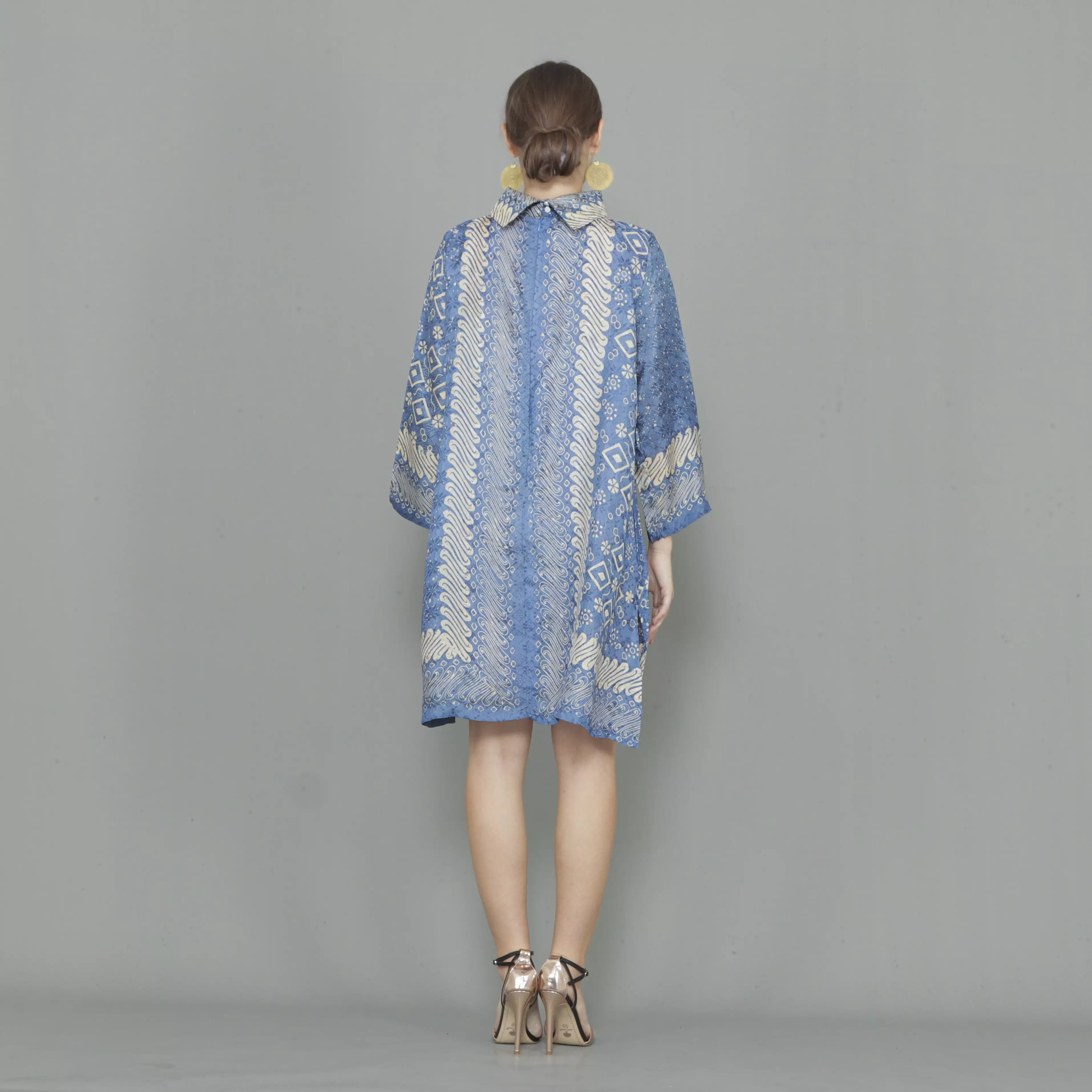 Rinjanie Batik - Dress Tunik Kekinian - Tunik Batik Bola Kerah - Batik Cap Modern - Blue Gold Series