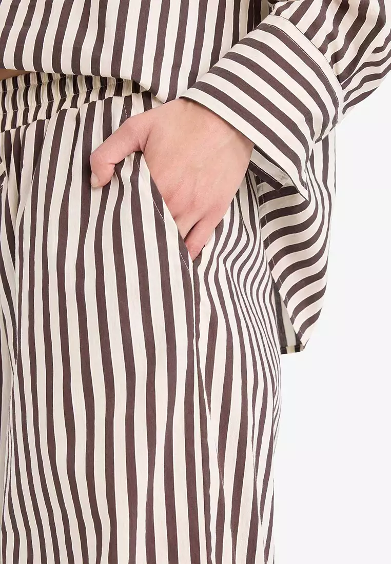 Afra X Defacto Wide Leg Striped Fabric Pants Double Pockets High Waist Wide Leg F0259Ax25Sm