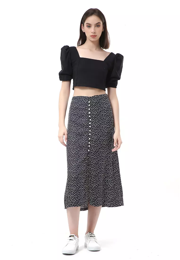 Trisha Bawahan Wanita Rok Kancing Panjang Buttons Midi Skirt Material Rayon ORIGINAL - Black