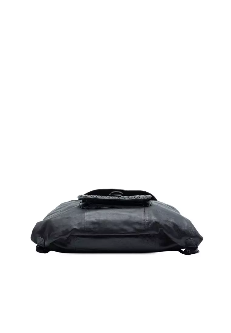 Pre-Loved Bottega Veneta Intrecciato Trimmed Leather Drawstring Backpack