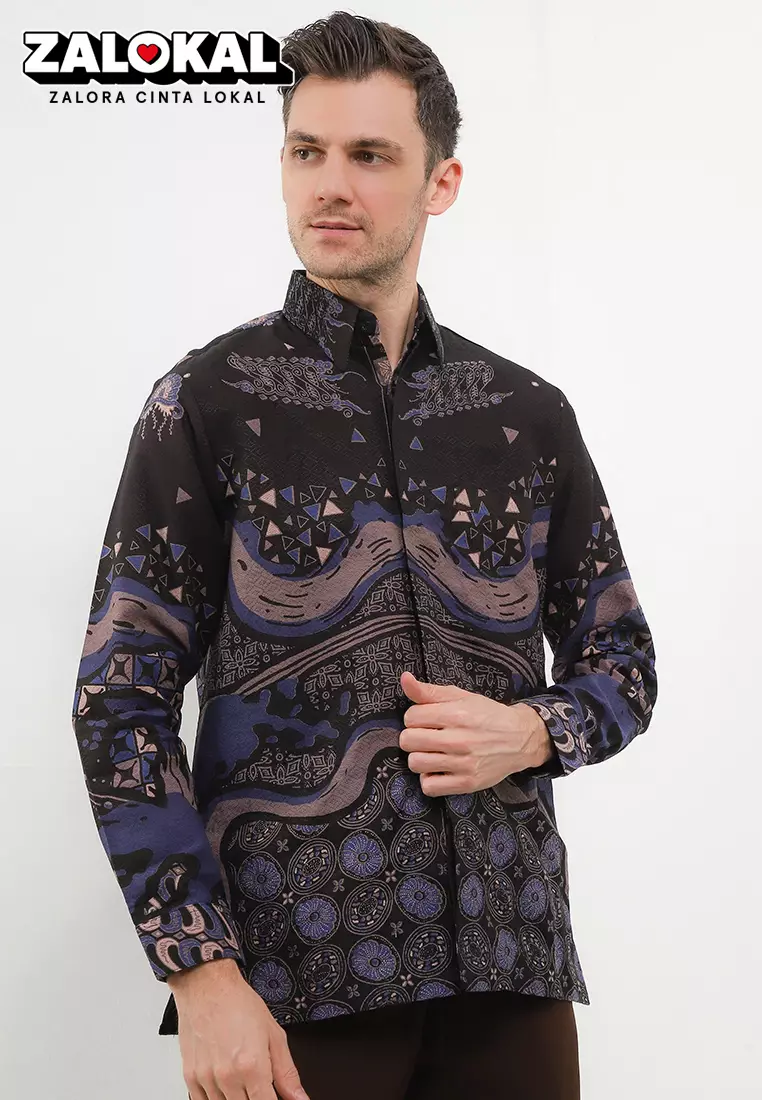 BATIK TALENTA EXCLUSIVE Lengan PANJNG DOBBY KATUN HALUS BLUE BEACH