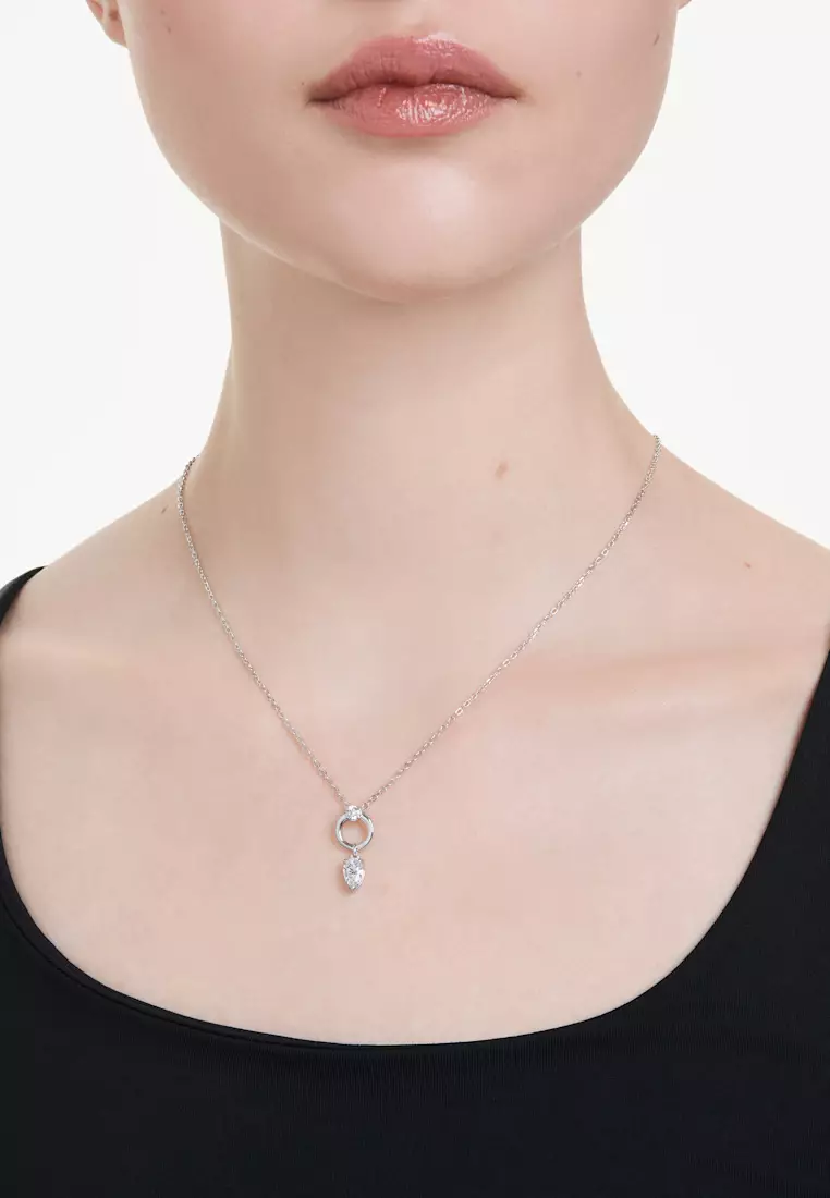 Mesmera pendant, Pear cut, White, Rhodium plated