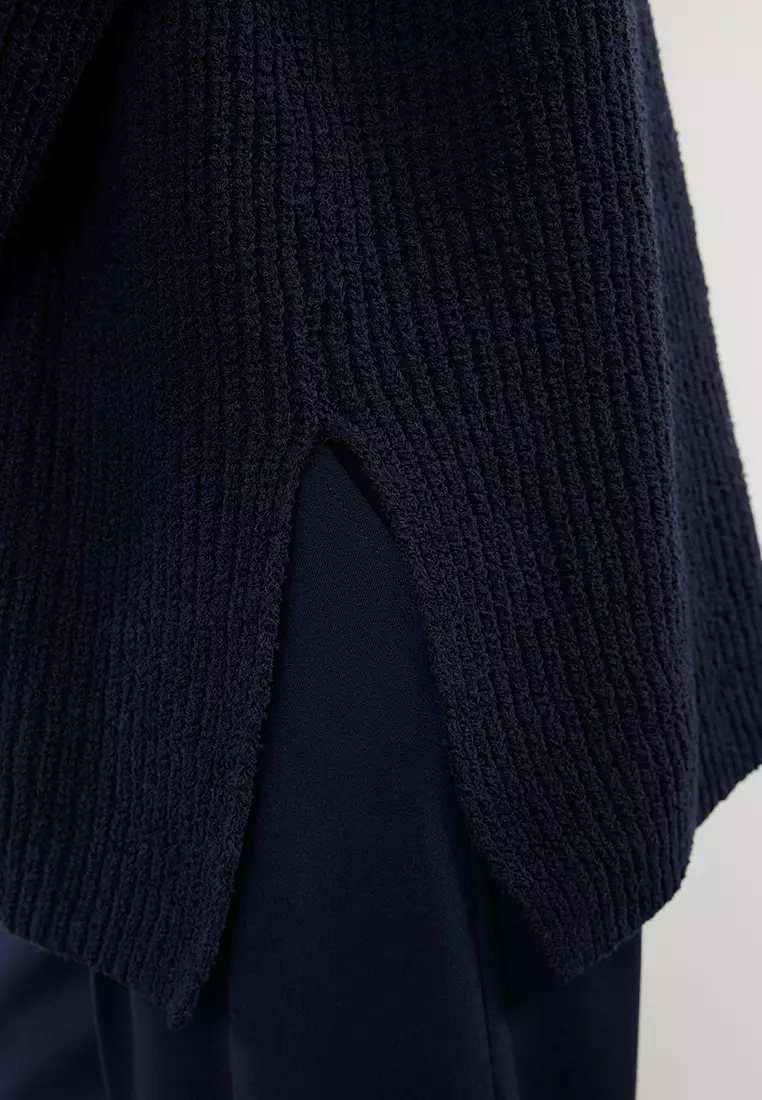 Navy Blue More Sustainable Wide Pattern Knitted Sweater TWOAW24KZ01119