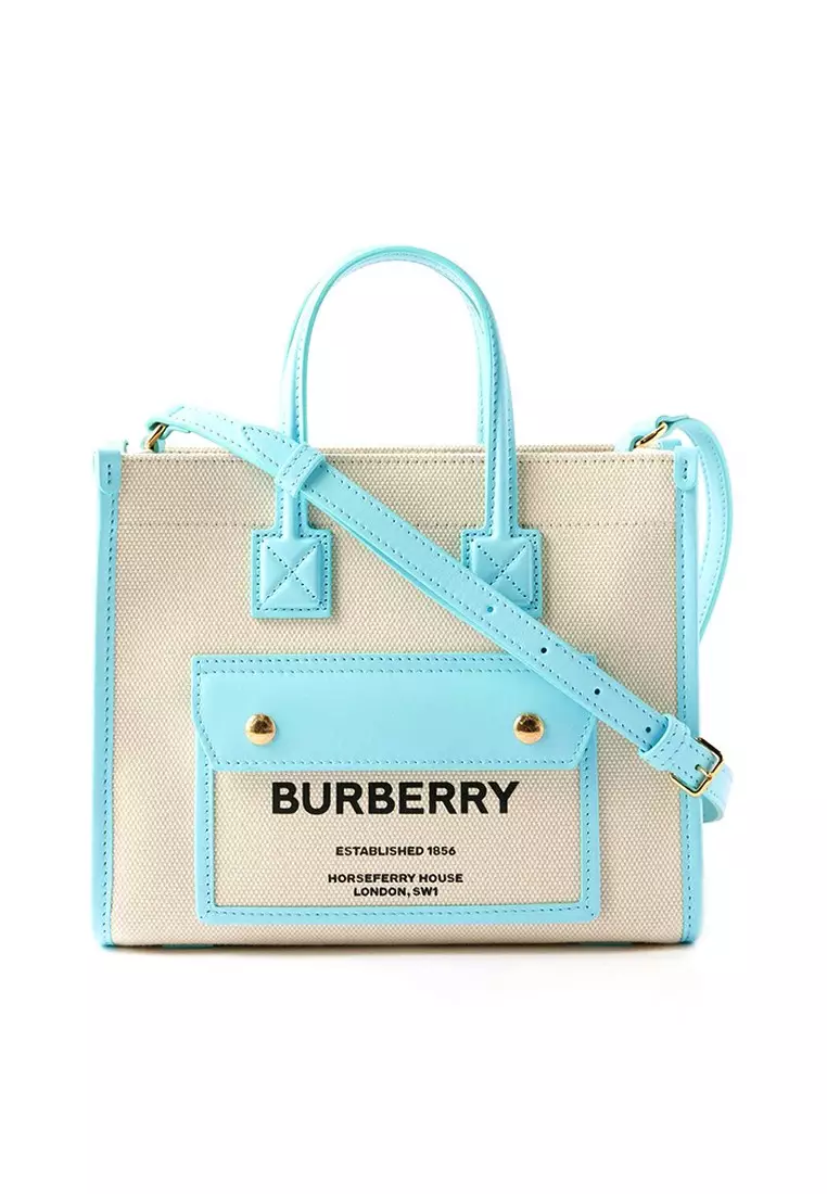 Buy BURBERRY Burberry Mini Freya Tote Bag in Natural/Cool Sky Blue 2023 ...
