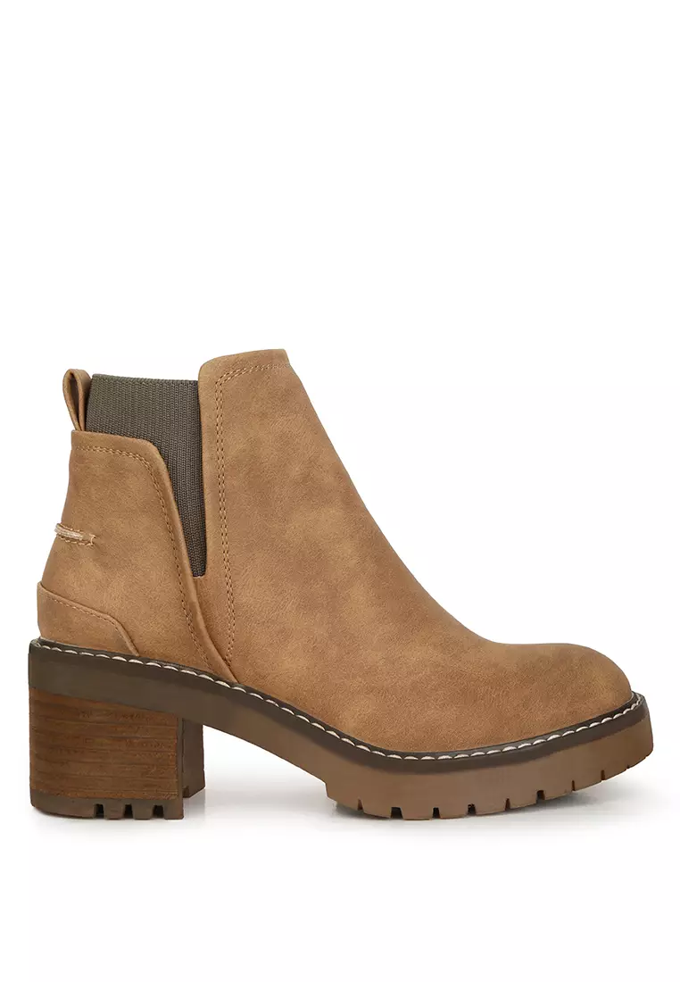 Discount on London Rag  shoes - SKU: Brown Faux Leather Chunky Heel Ankle Boots