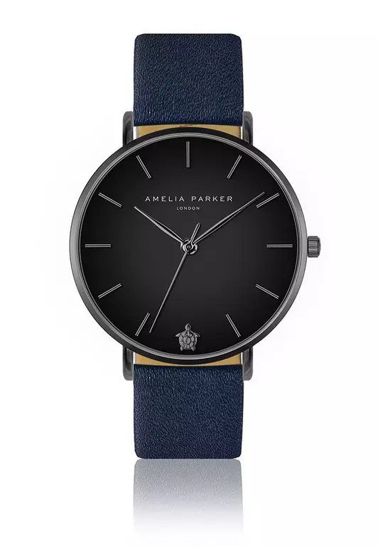 Amelia Parker Jet Black Dark blue Leather women watch
