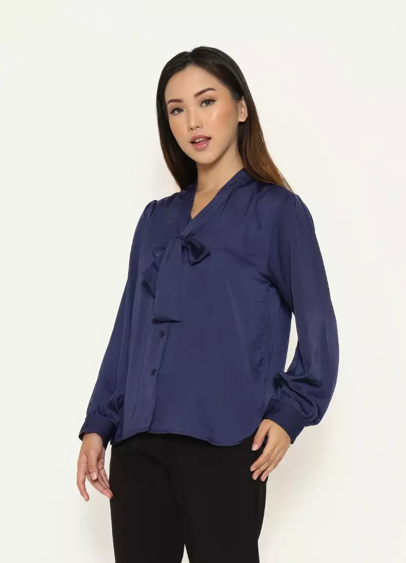 Urban Exchange Andeen Navy Blouse - Atasan Formal Wanita Korean Style Warna Navy