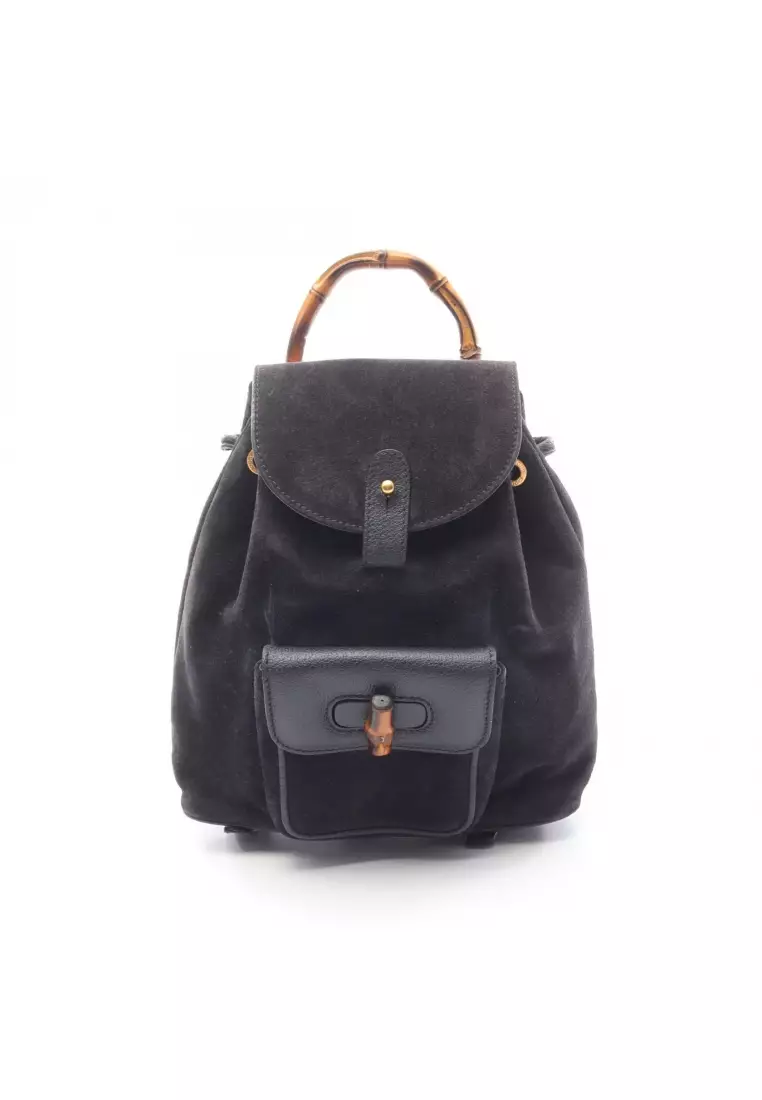Buy Gucci Pre-Loved Gucci Bamboo Backpack rucksack suede leather Navy ...