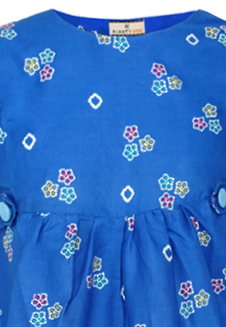 Baju Anak Perempuan Dress Jumputan Tabitha Lengan Pendek Blue