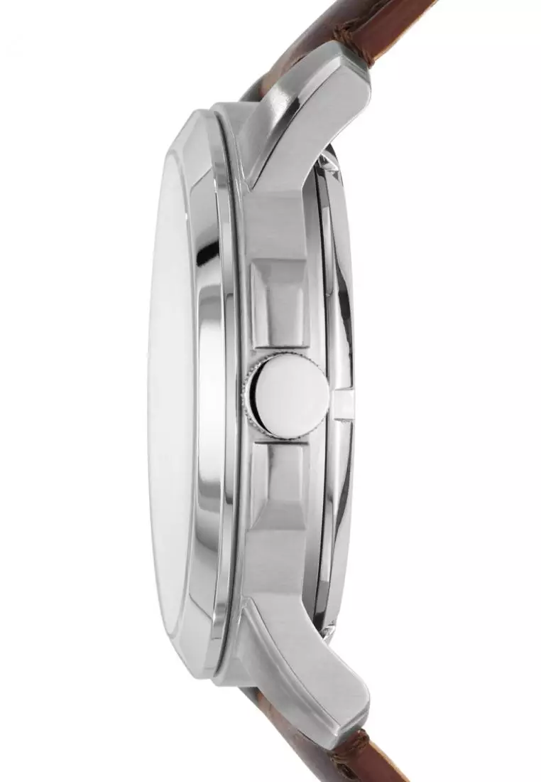 Fossil Grant - Silver Round Dial 45mm - Leather - Brown - Automatic - Jam Tangan Pria - ME3099