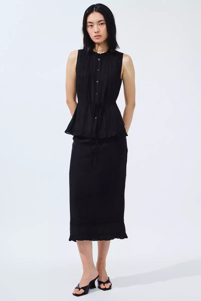 Frill-trimmed button-front blouse