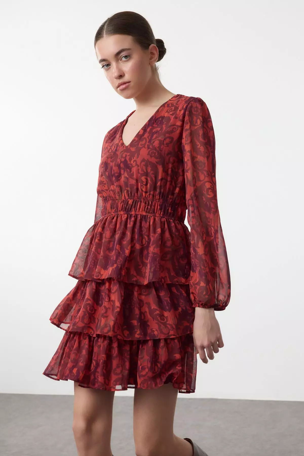 Burgundy Ethnic Mini Woven Dress TWOAW25EL00271