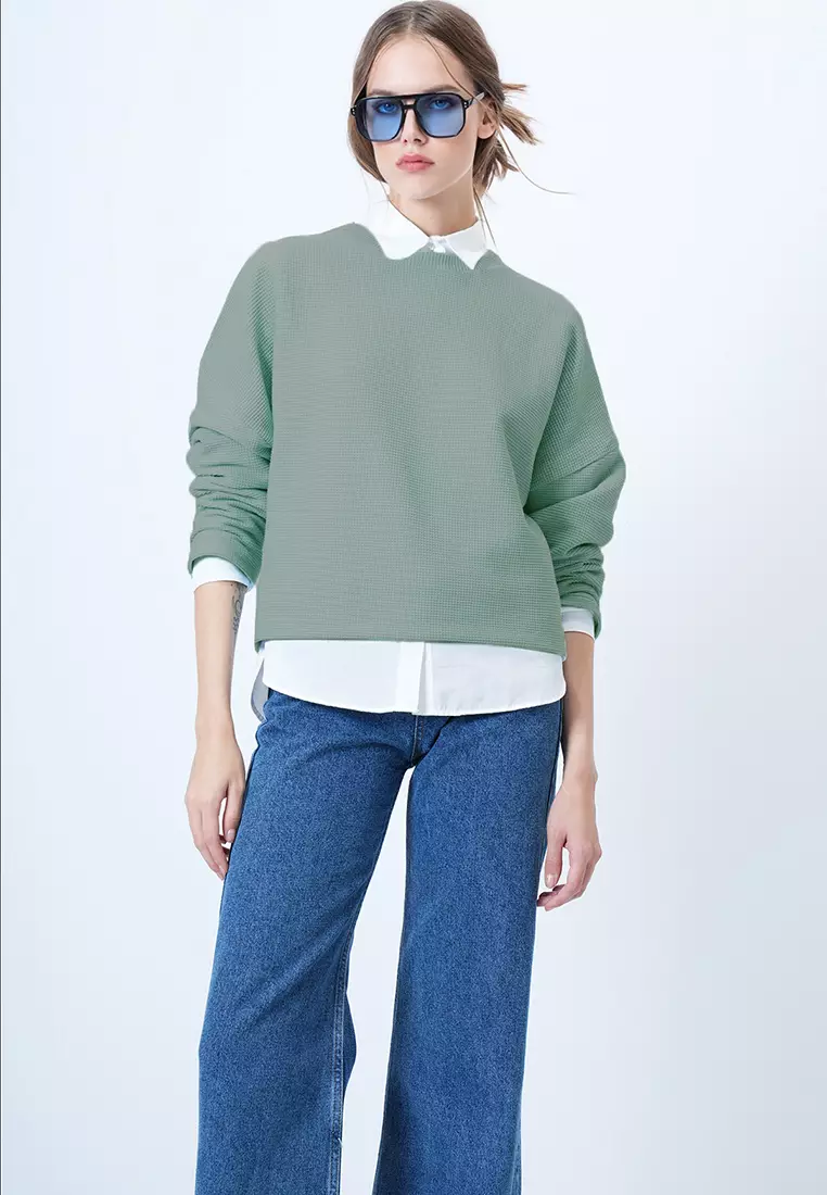 Crew Neck Batwing Sleeves Sweatshirt