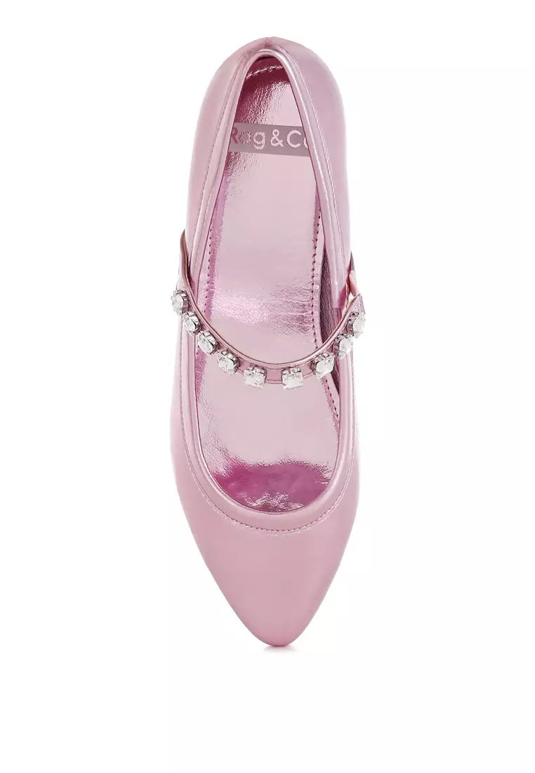 Metallic Mary Jane Ballerinas in Pink