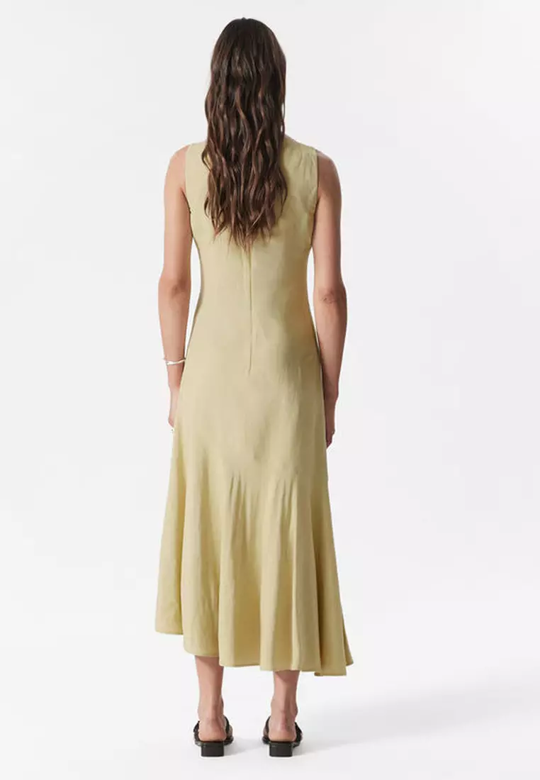 Asymmetric Wrap-Knot Midi Dress