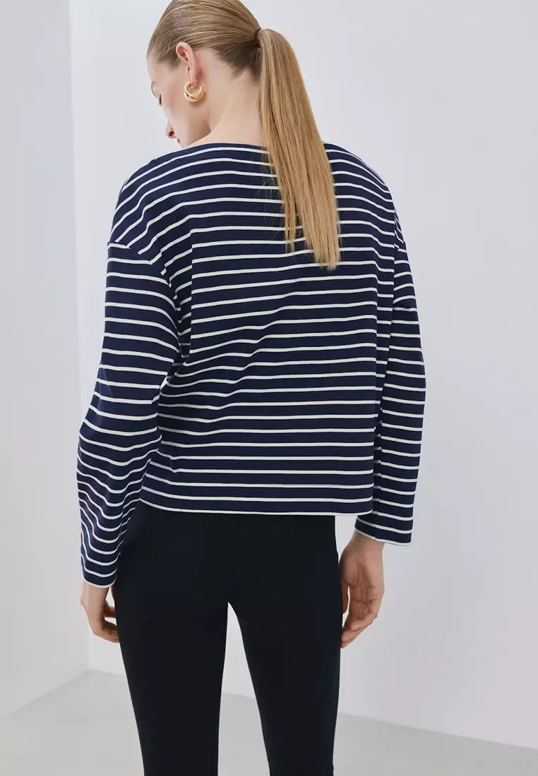 Striped Boat Neck Sweatshirt