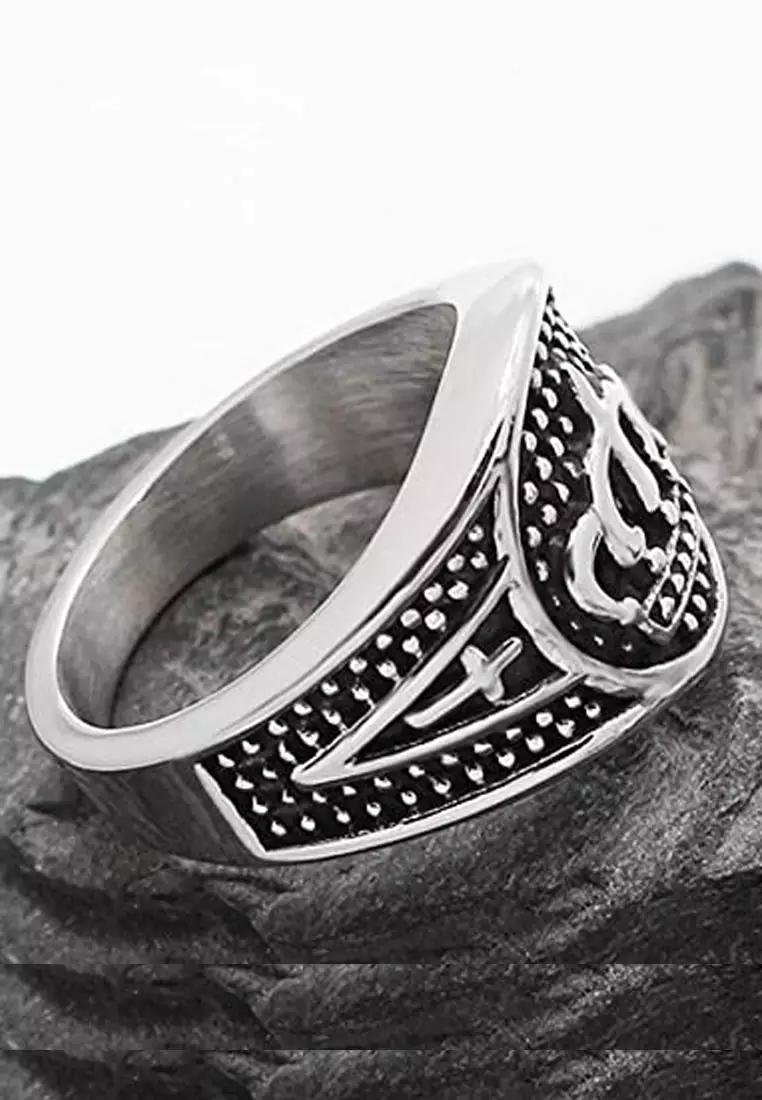 Crown Stainless Steel Ring Cincin Pria Silver