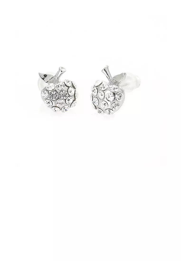 Glistening Apple Earrings with silver Austrian Element Crystals