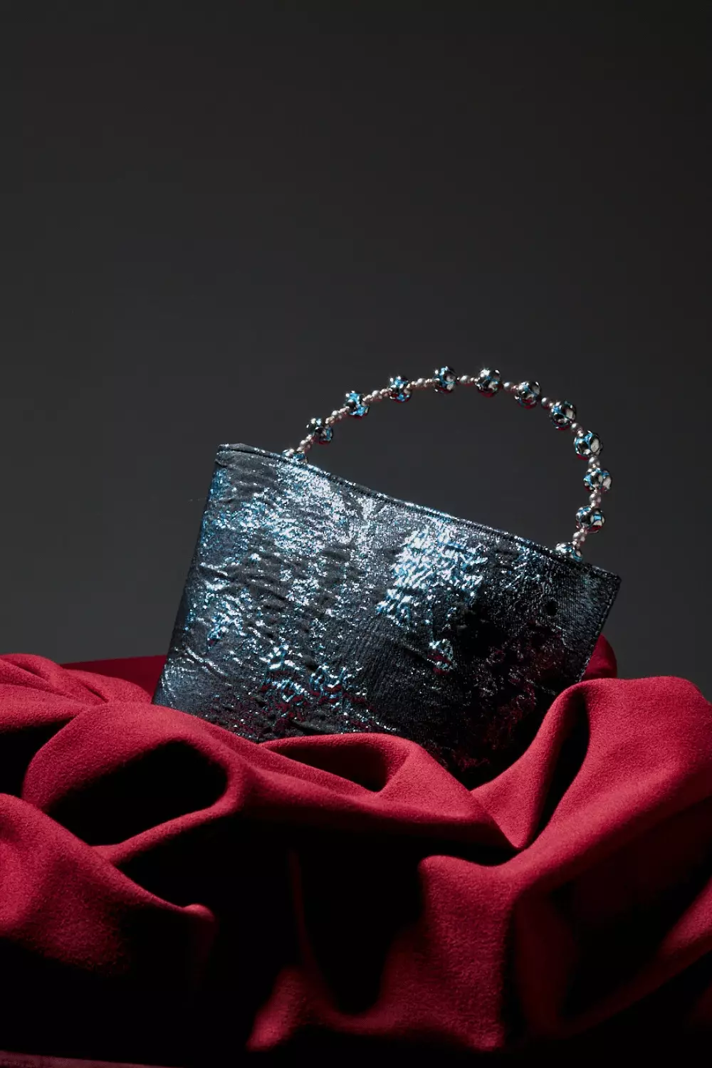 Crystal Embellished Layla Ice blue Bucket Bag