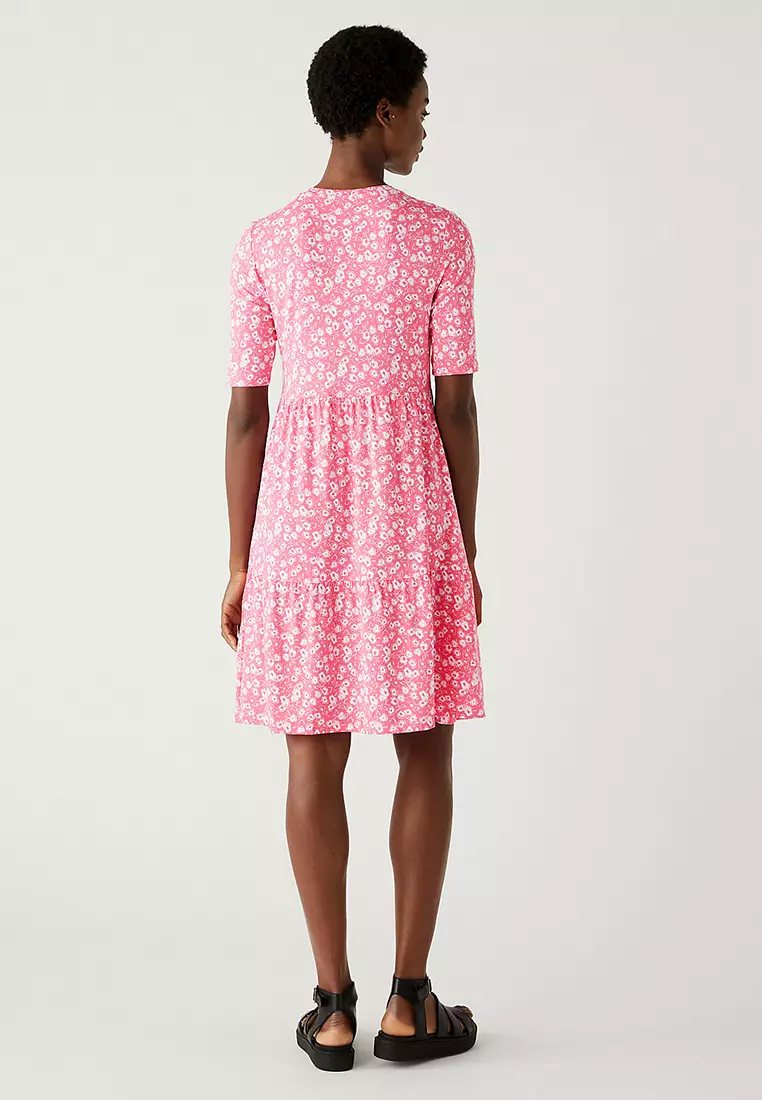 Jersey Printed Knee Length Tiered Dress