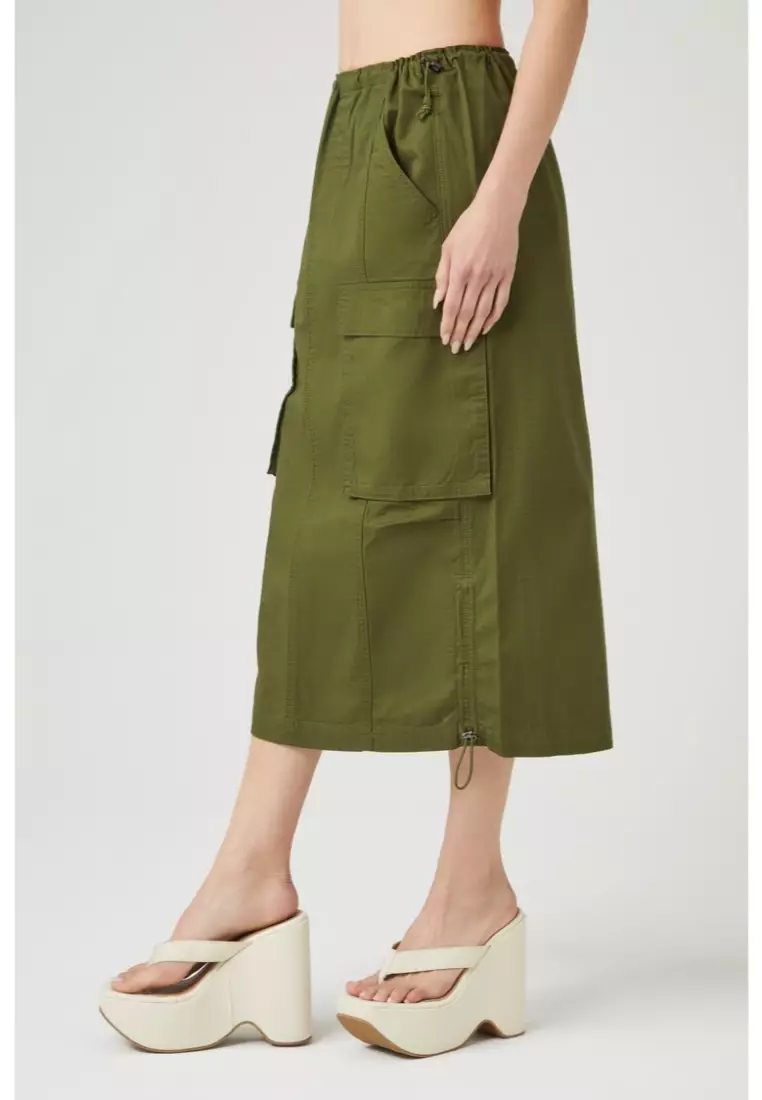 Buy FOREVER 21 Twill Toggle Drawstring Midi Skirt 2024 Online