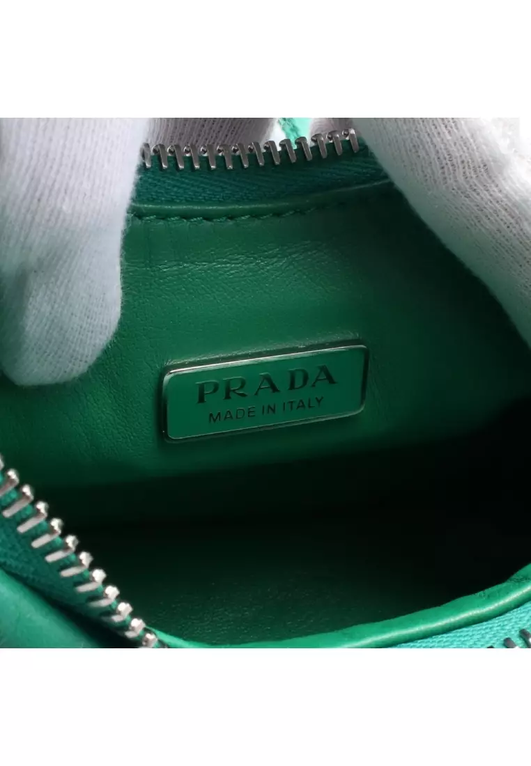 Pre-Loved Prada Re-Edition 2006 embroidery drill DRILL RIAMO FI chain shoulder bag leather green 2WAY