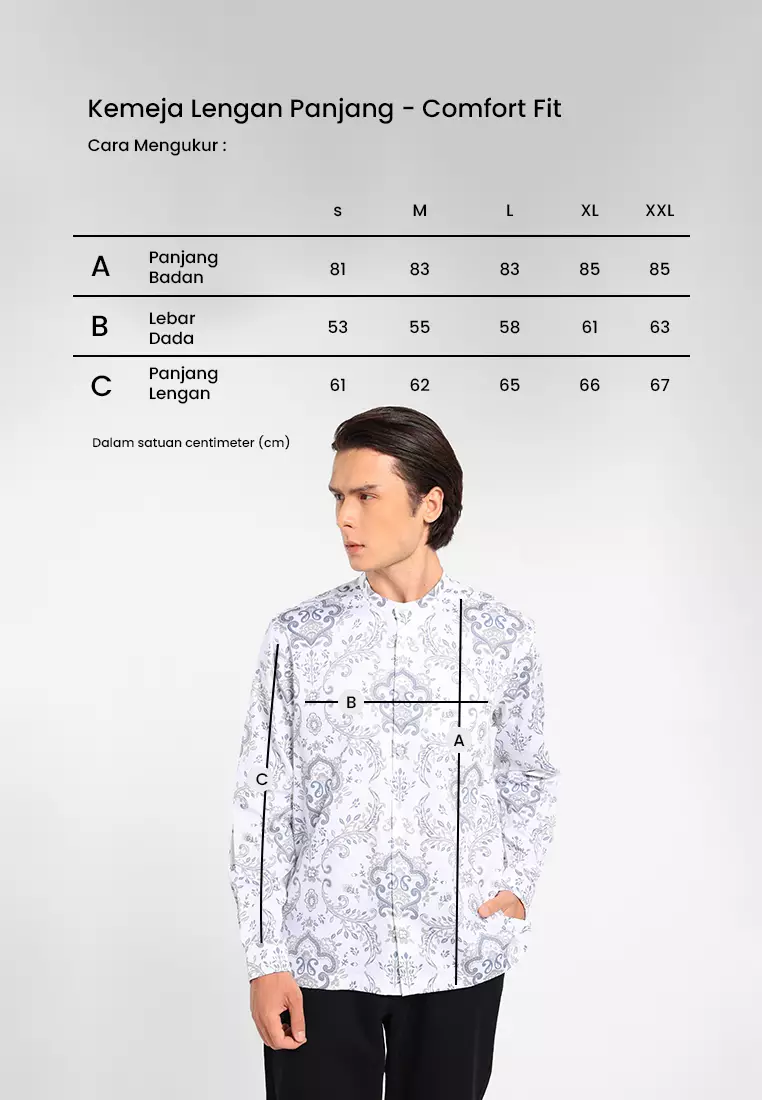 MANZONE X Adipati Dolken - Kemeja Koko Shanghai Lengan Panjang Pria Tazkia Comfort Fit - White Warna White