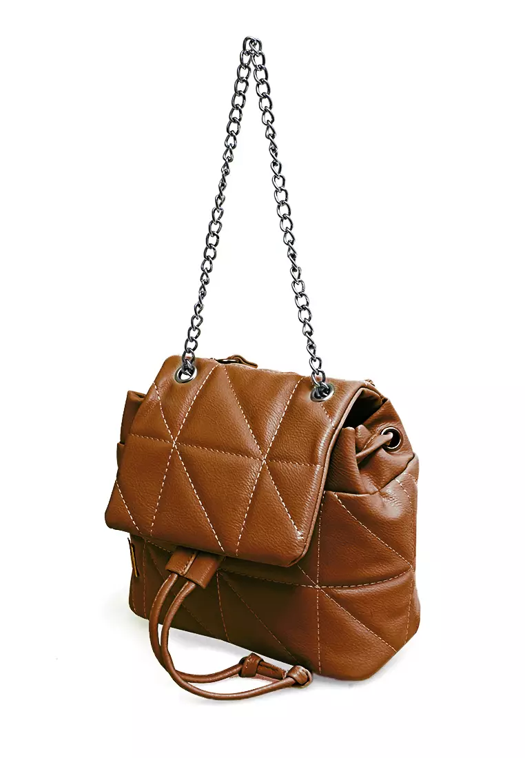 Cellyn Tas Ransel Mini Wanita Strap Kombinasi Rantai Material Leather ORIGINAL - Brown