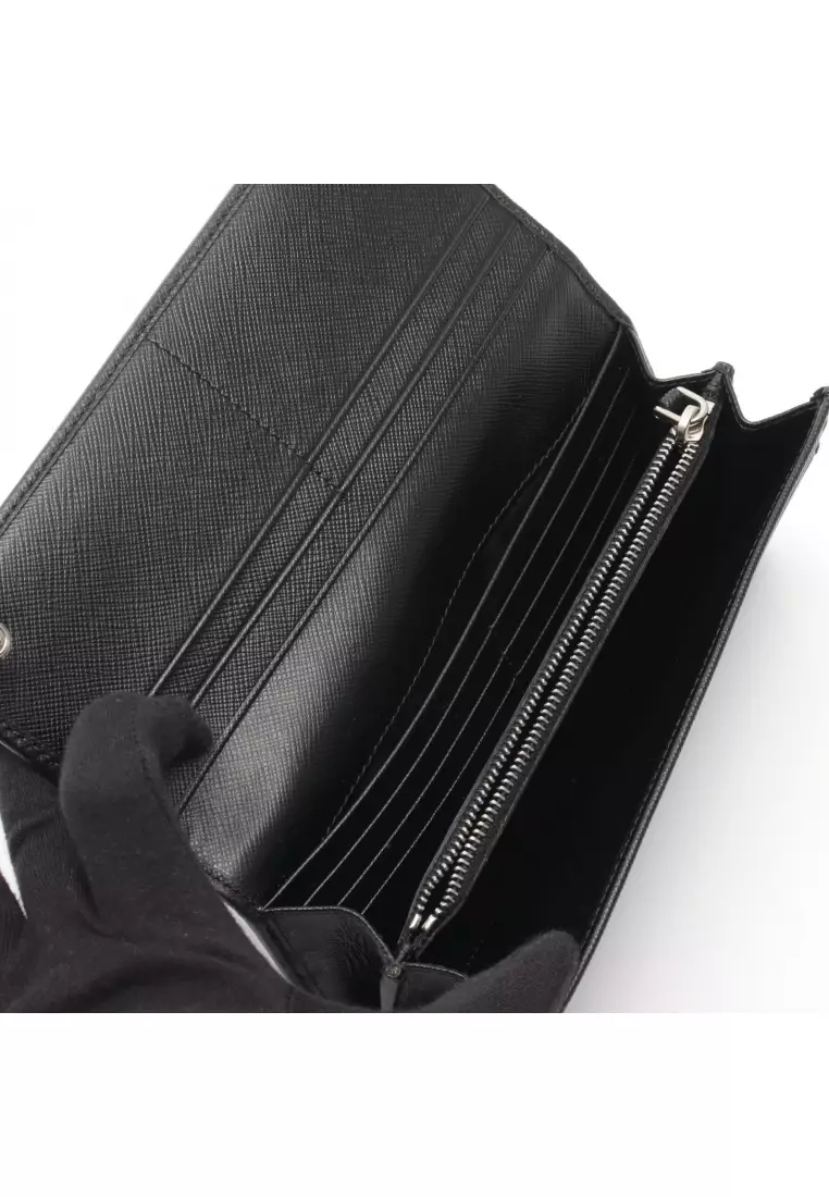 Pre-Loved Prada TESSUTO Bi-fold Long Wallet Nylon leather black