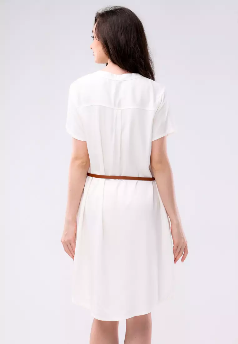 Plain Single Bold Twill Short Sleeve Dress